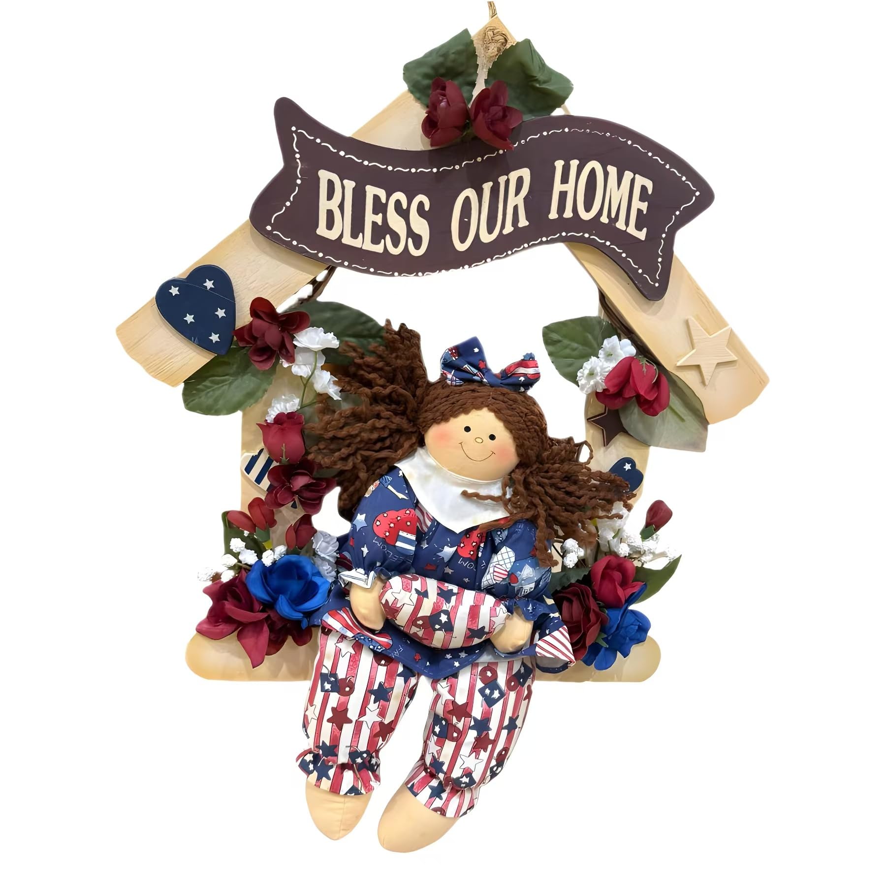 Décoration murale suspendue fleurs bannière Home Sweet Home cheveux marrons