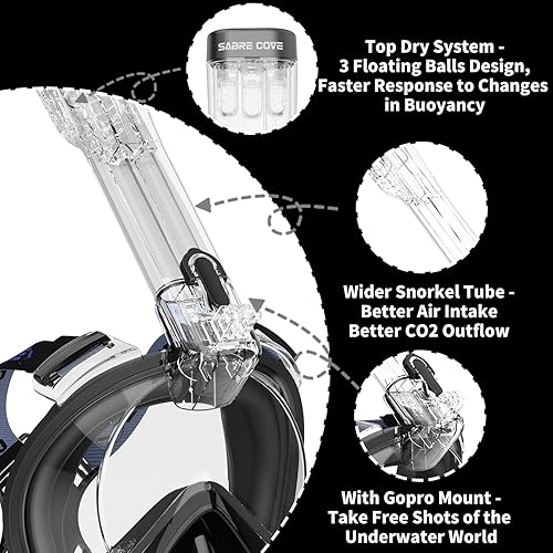 Miniatura 9 de Full Face Snorkel Mask Adults with Ear Pressure Equalizer, Fully Enclosed CO2 Outflow, Silicone Bonding Anti-Leak&Fog,Buckle Folding for Portability