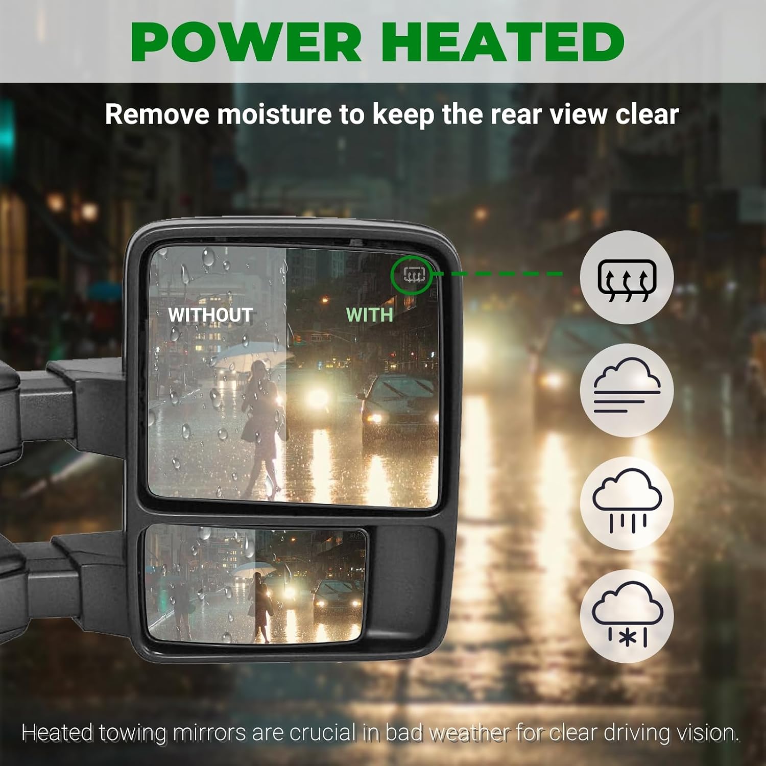 PZ Towing Mirrors Left & Right Pair For 99-07 F250 F350 F450 F550 Super Duty,01-05 Excursion,With Power Heated,Smoke Signal Light,Convex Lens,Driver Passenger Side Lh Rh Replacement