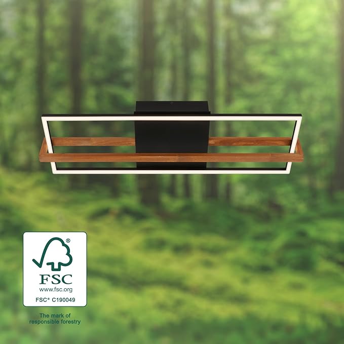 Briloner BRILONER - LED plafondlamp Frame, LED plafondlamp met warm witte lichtkleur, 21W lamp met houten frame, woonkamerlamp, slaapkamerlamp, 740x210x110 mm (LxBxH), zwart-hout photo 3