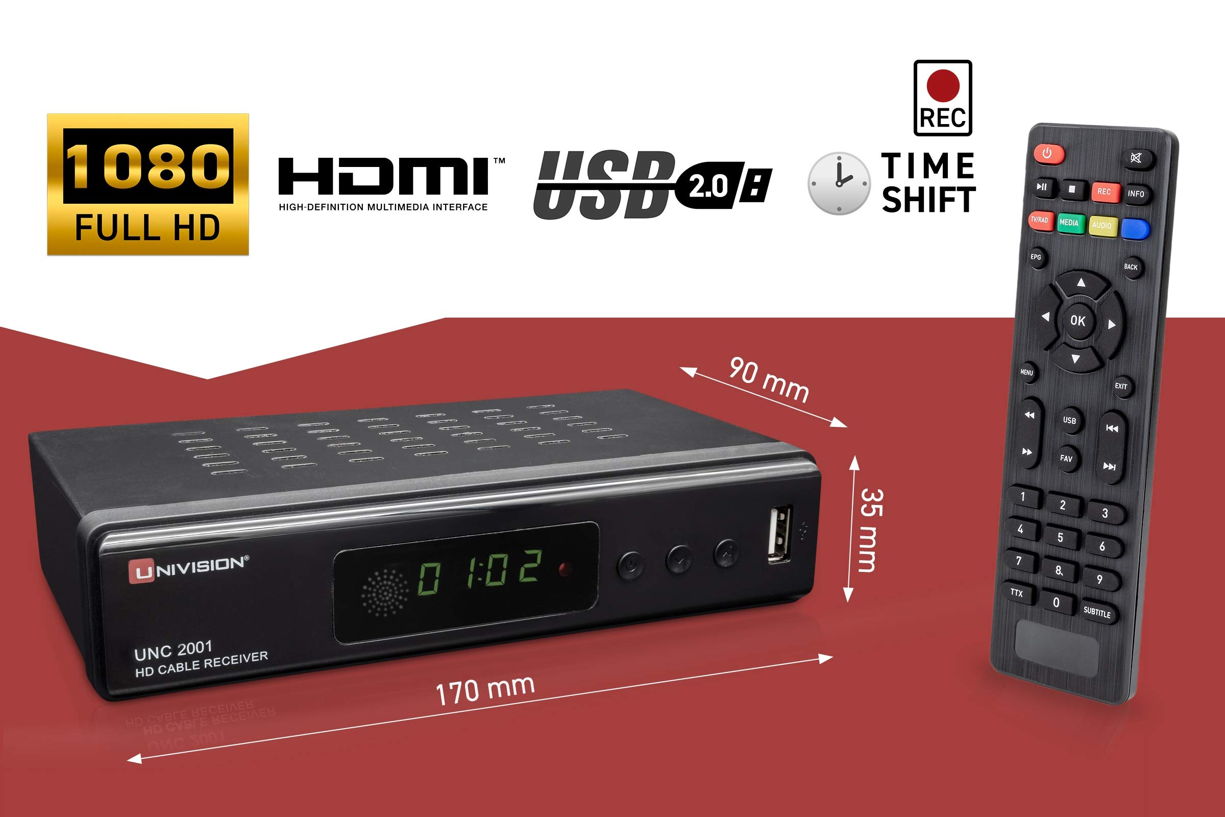 Full HD digitaler Kabel Receiver DVB-C / C2 mit Aufnahmefunktion PVR und Timeshift für alle Kabel-Anbieter mit HDMI | SCART | USB | Auto- Installation | Mediaplayer | 1080p | MKV