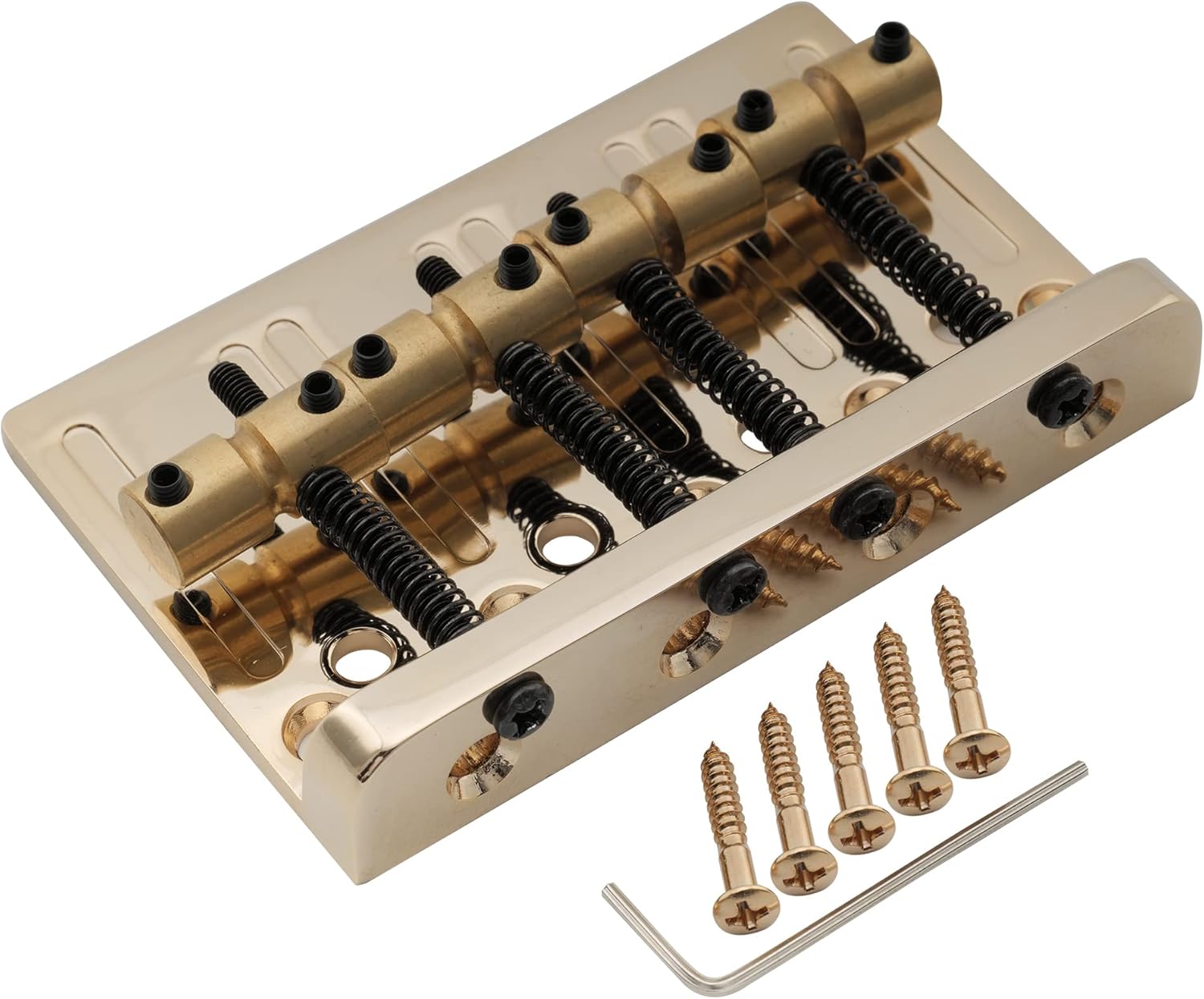 Musiclily Pro 19mm 4-String Bass Hardtail Bridge with Brass Saddles and Steel Plate, Gold