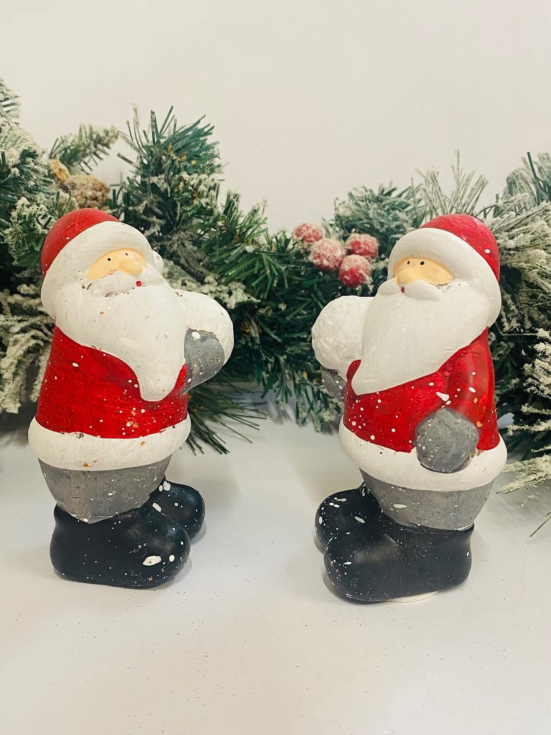 Mezzaluna Gifts Snowmen or Santa's with Snowball/Star & Tree Ceramic Christmas Ornaments ~ Set of 2 (SANTAS WITH SNOWBALLS) - Image 5
