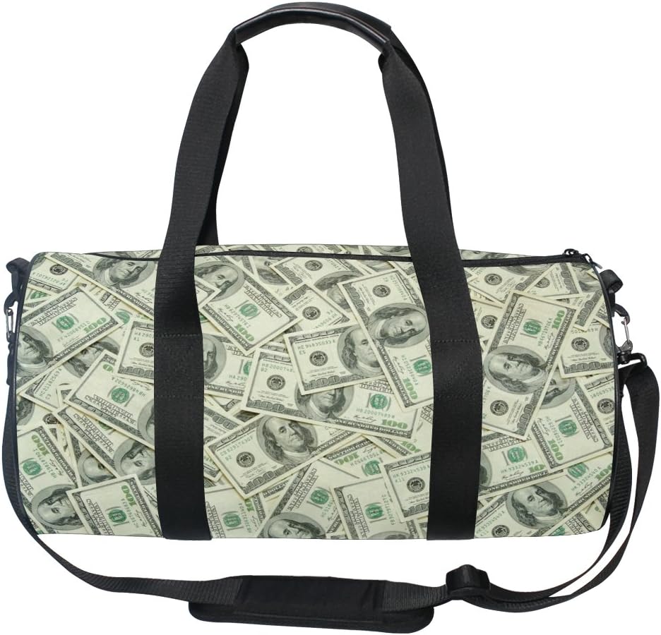 Naanle Money American Hundred Dollar Bill Pattern Gym bag Sports Travel Duffle Bags for Men Women Boys Girls Kids