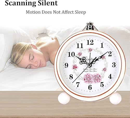 Miniatura 3 de Maxspace Reloj despertador vintage, 5.25 pulgadas, silencioso sin tictac, reloj analógico retro, funciona con pilas, pequeño reloj de escritorio