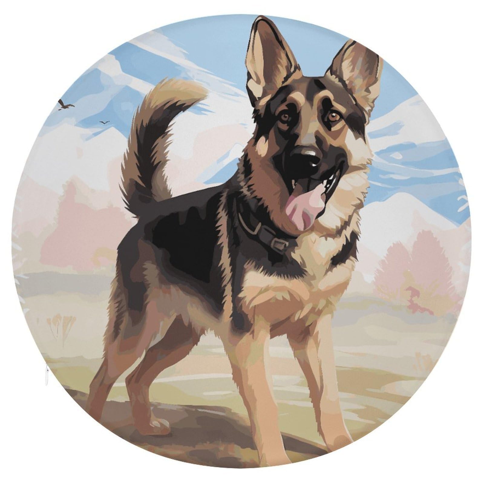 JTREHY German Shepherd Dog Lovers Cushion Soft Breathable Round Cushions Multi-Functional with Zipper Floor Pillows Cushion for Various Indoor Occasions Chair Pad