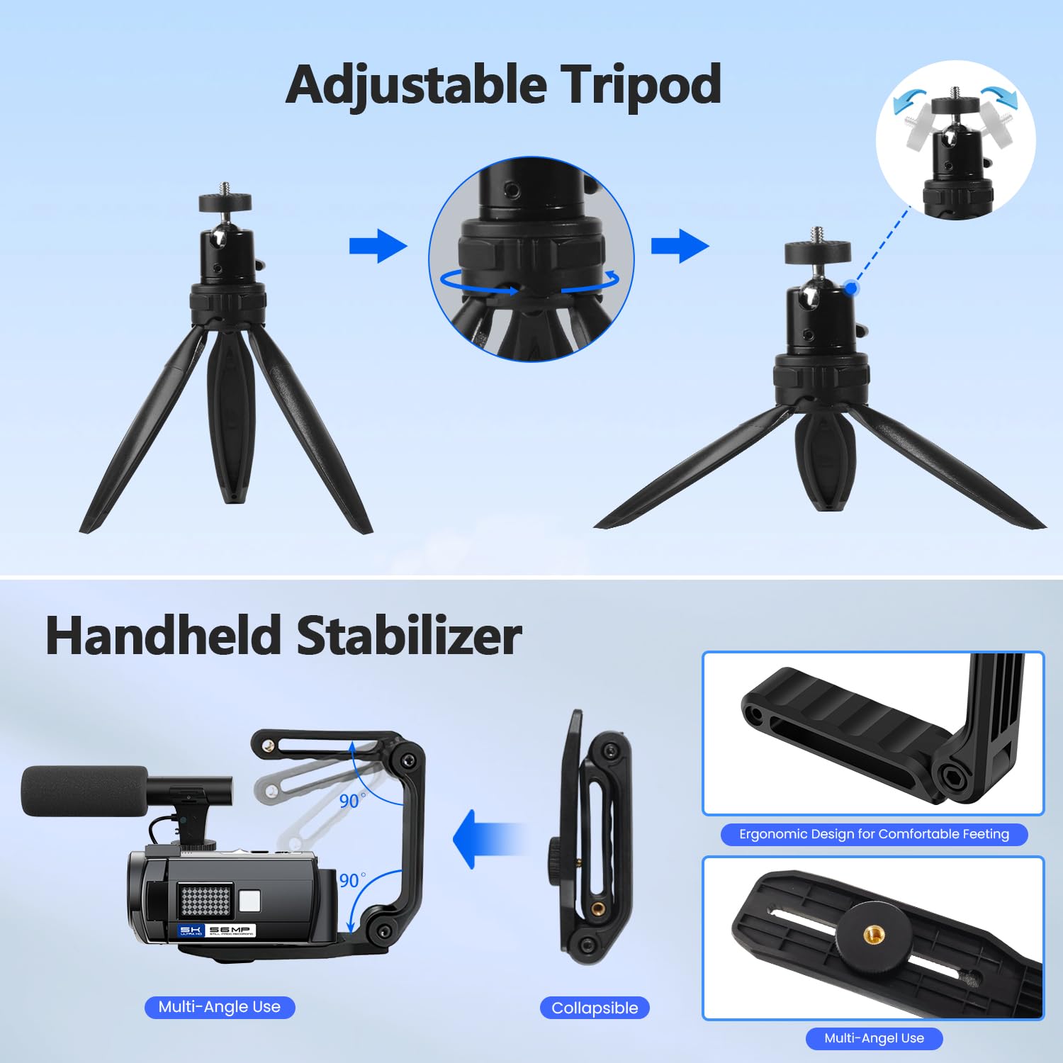 Camcorder Video Cameras, 5K 56MP Vlogging Camera with Night Vision, WiFi, 3” 270° Rotatable Touchscreen Vlog Camera Youtube with 64GB SD Card, Microphone, Stabilizer, Remote, Batteries, Tripod