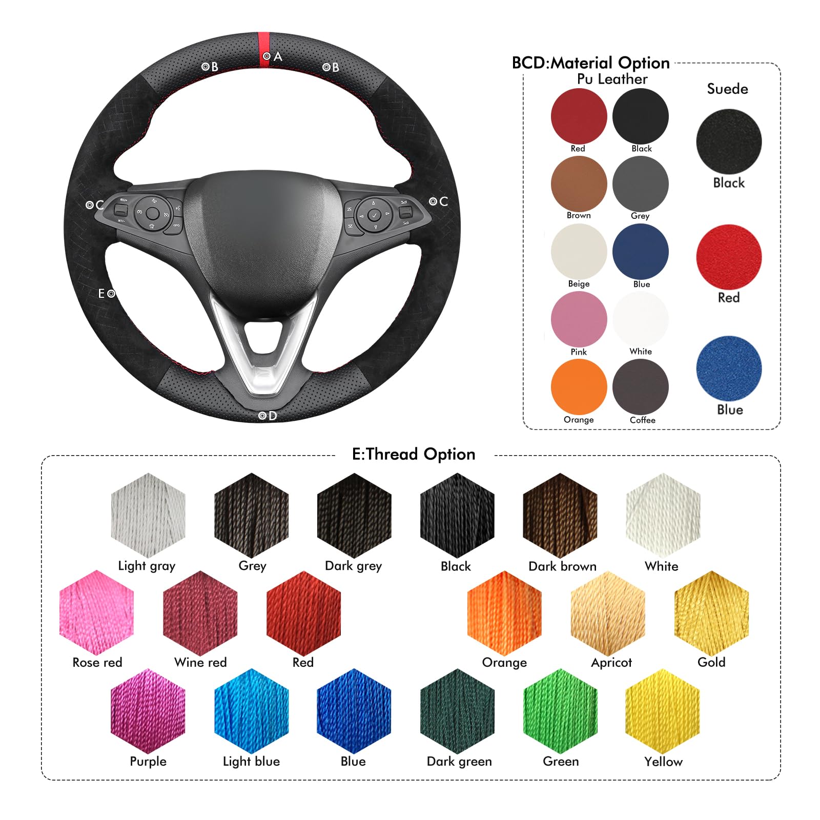 MEWANT Lenkradbezug Kompatibel mit Astra (K) / Corsa (E) / Crossland X/Grandland X Insignia (CT) B/Karl/Zafira (C) per Hand Nähen Lenkradschoner | Hand Nähen Lenkradschoner Atmungsaktiv Für Beheizte Lenkräder Langlebig