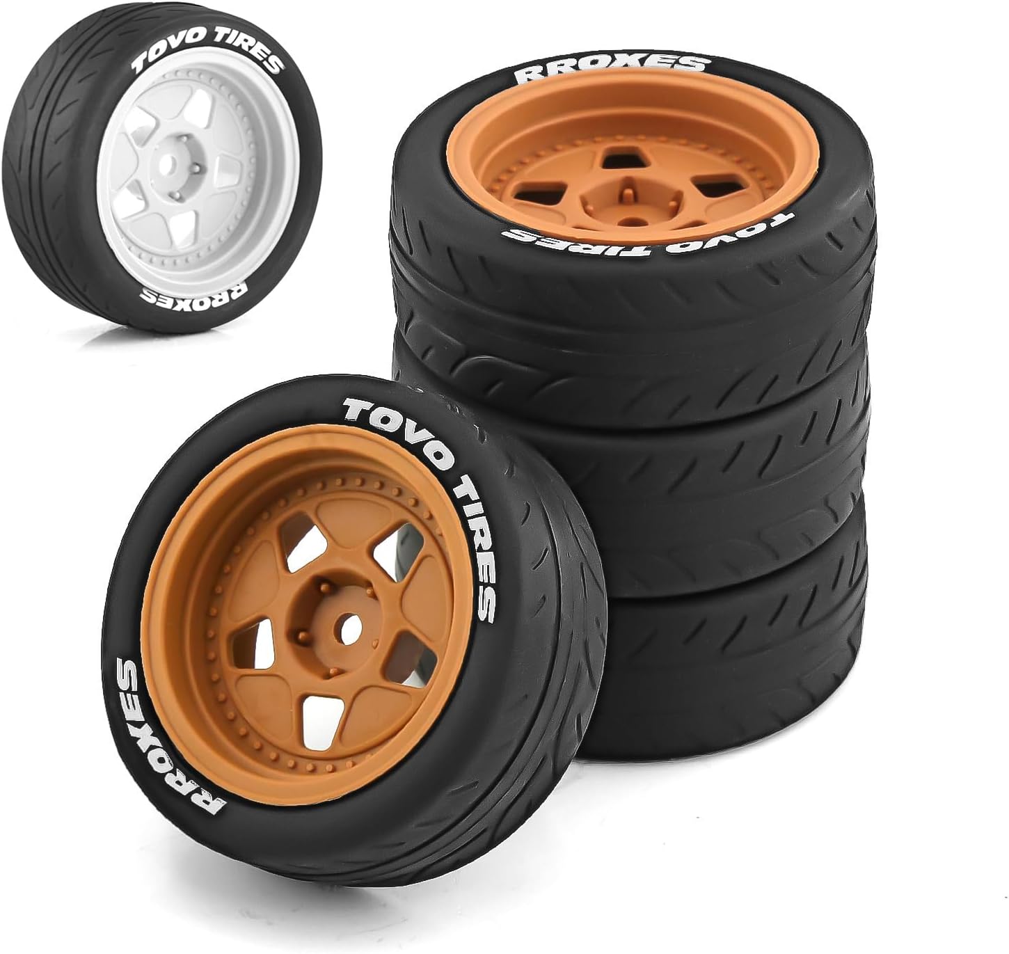 1/10 Rally Racing Tire OD 2.68'' and Wheels 12mm Hex RC On Road Tyres for 1:10 Scale Touring Street Drift Car Tamiya TT01 TT02 XV01 TA06 A959 PTG2 HPI KYOSHO HSP PTG2 Traxxas 4PCS (White)