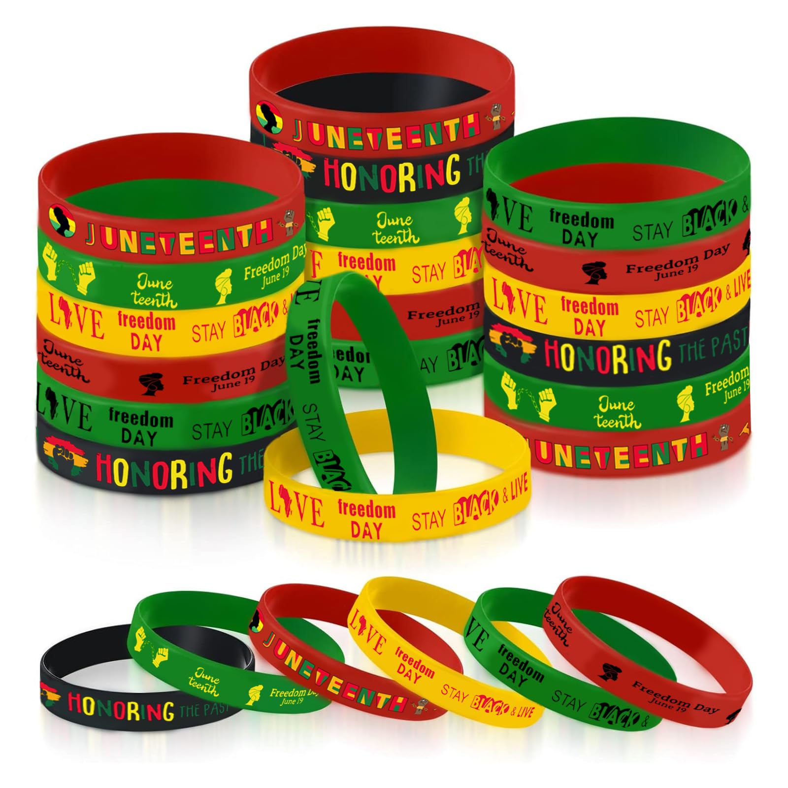 60 Pcs Juneteenth Decorations Bracelets Bulk Party Favors Juneteenth Day Accessories Decoration Favors Silicone Bracelets for Friends or Classmates Coming to The Black American Freedom Day Party