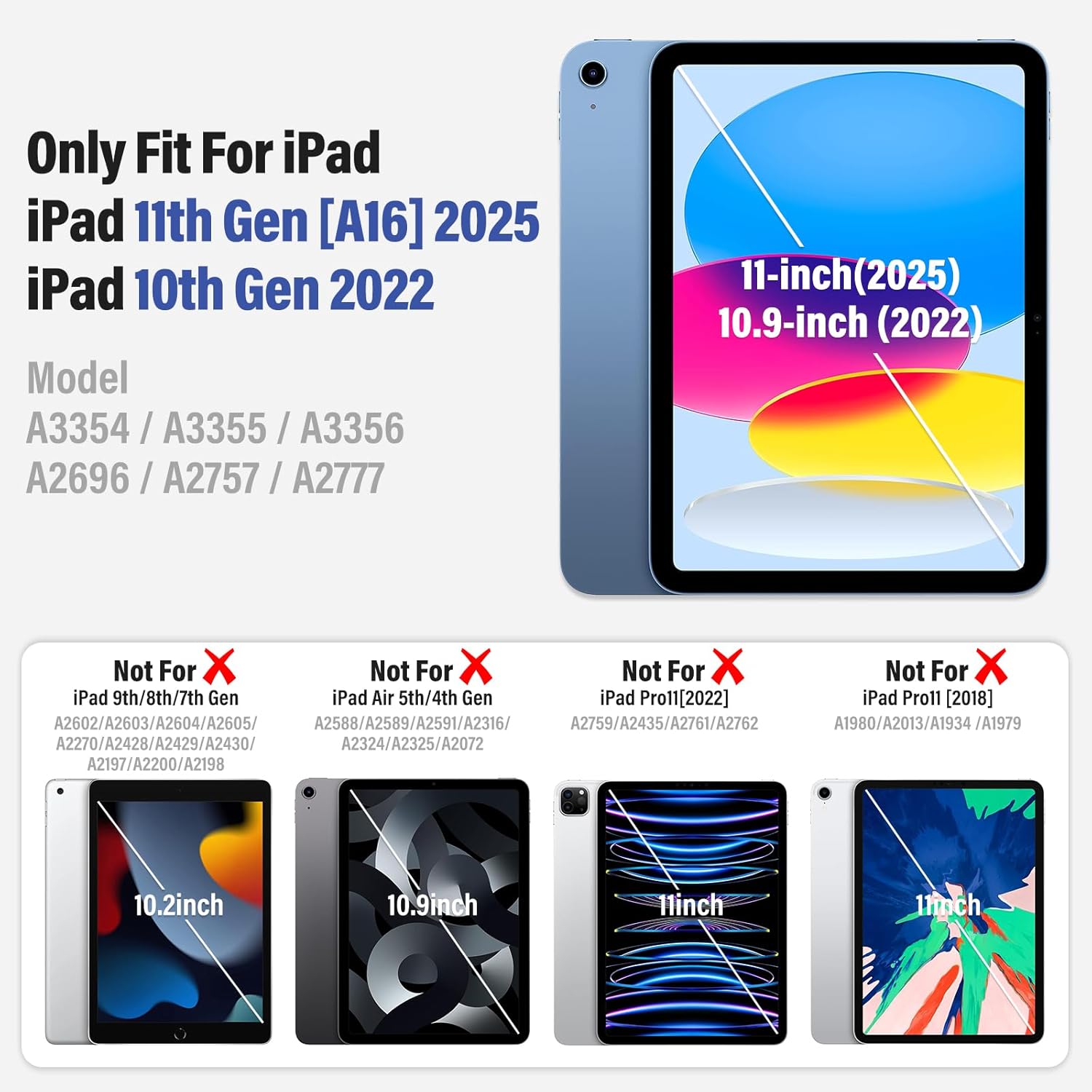 for iPad (A16) 11th Generation Case 11 Inch 2025, iPad 10th Generation case 10.9 Inch 2022, Shockproof Case with Screen Protector, 360° Rotating Stand Shoulder Strap Pencil Holder