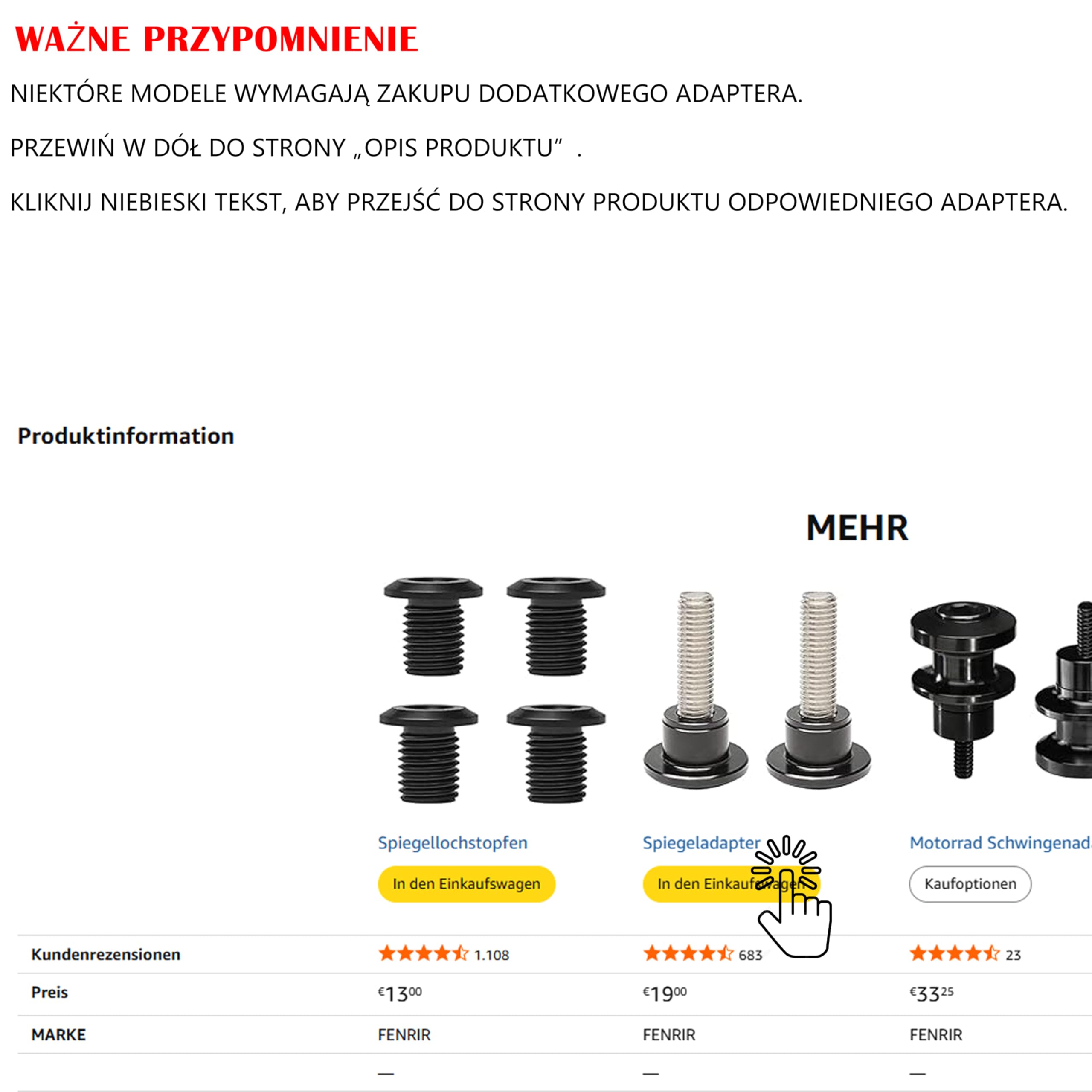 FENRIR (Nie Emark) Lusterka Kierownicy Motocykla Kierownicę Lusterko Boczne motocyklowe Czarne CNC Kute ze stopu aluminium Antyodblaskowe Konstrukcja redukująca wibracje Zakrzywione soczewki 801-0374