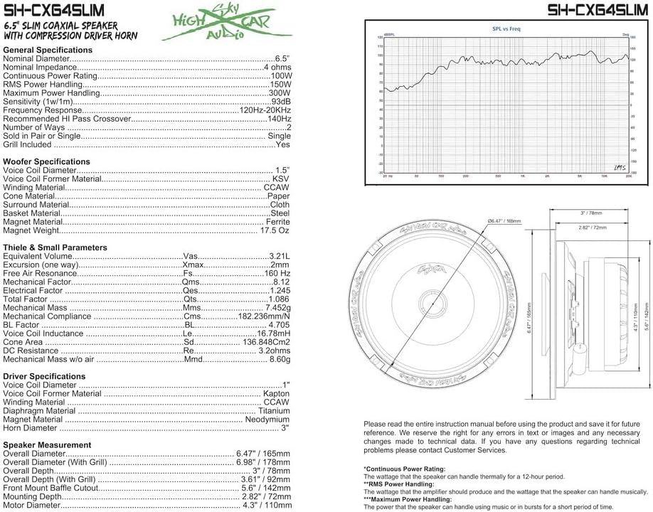 Sky High Car Audio SH-CX64SLIM 6.5" Slim Coaxial Speaker with Compression Driver Horn (Single Speaker)