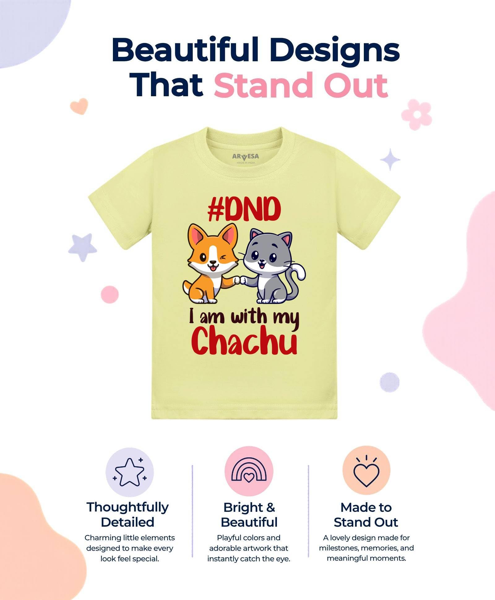 ARVESA Baby T Shirt Chachu Theme for Baby Boy and Baby Girl Cotton 0–12 Months Design No 1163 - DND I Am with My Chachu Yellow 1