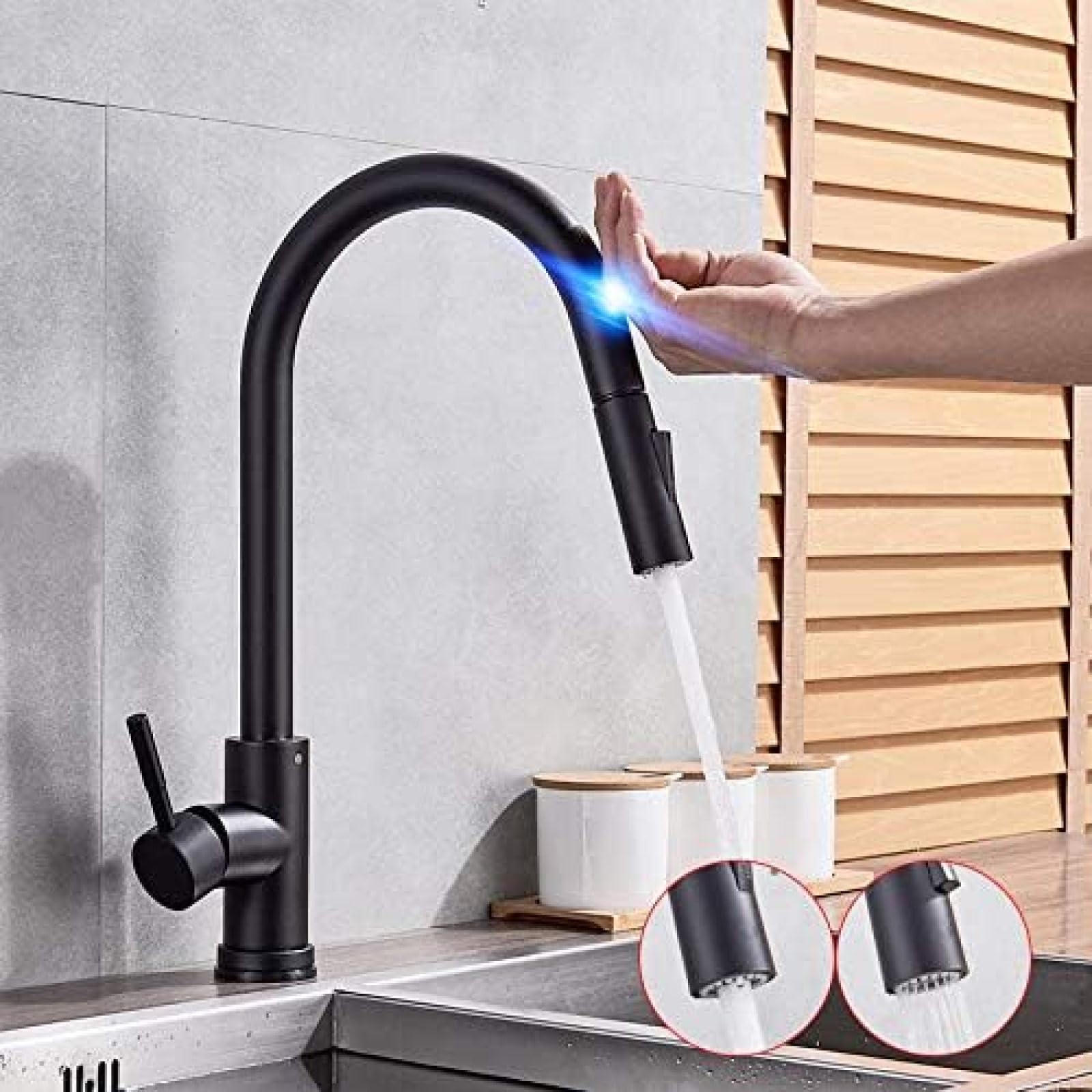 Robinet mitigeur à induction sensible pour éliminer les traces sur évier noir