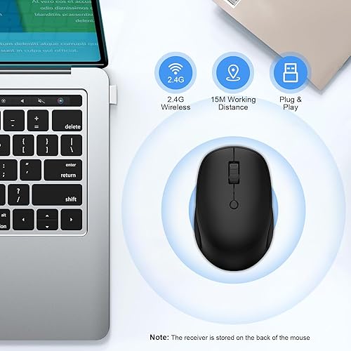 Miniatura 2 de Ratón inalámbrico, mouse silencioso de 2.4 G con receptor USB, 4 botones, portátil óptico inalámbrico USB para Chromebook, laptop, Windows, PC, Mac,