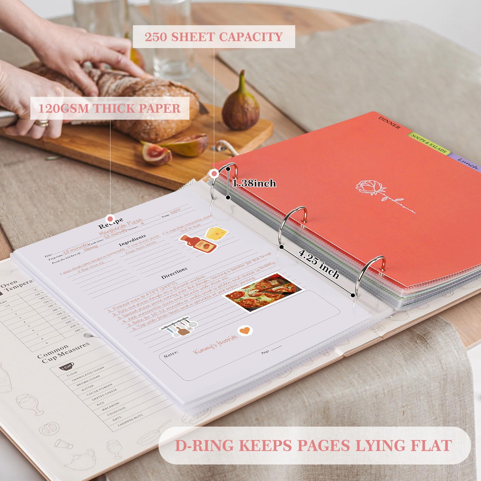 Lanpn Carpeta de Anillas para Recetas, Recetario de 3 Anillas con 8 Fundas, Recipe Journal Book Binder, Libro Recetas Cuaderno Recetas en Blanco, Recetario de Cocina para Escribir, Verde, Inglés