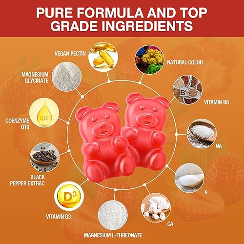 Miniatura 4 de Gomitas de glicinato de magnesio de alta absorción de 600 mg por porción, 60 gomitas veganas, promueve la relajación saludable, el apoyo muscular,