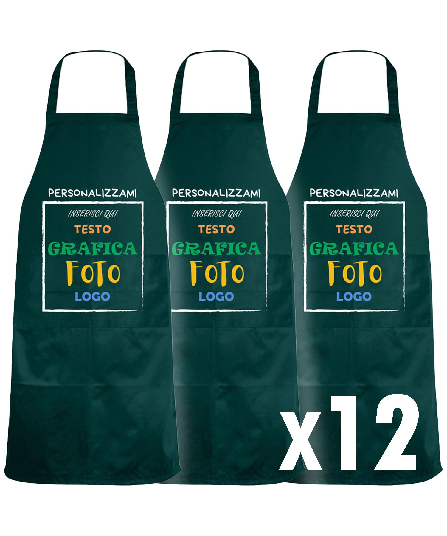 fratelliditalia.org Kit de 12 tabliers avant personnalisation inclus Blanc - Noir - Rouge - Vert - Jaune Taille 82 X 60