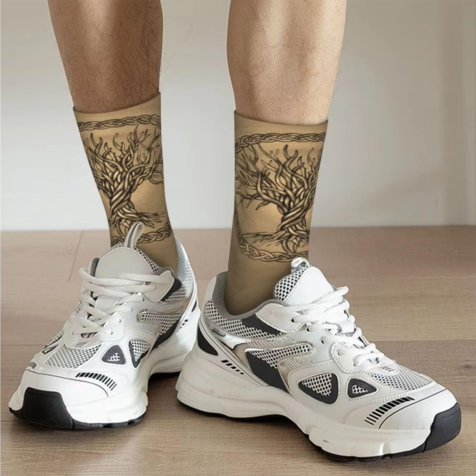 Herrensocken, Vegvisir Valknut und Baum Des Lebens Totem Socken, Feuchtigkeitsableitend Gepolsterte Kompressionssocken