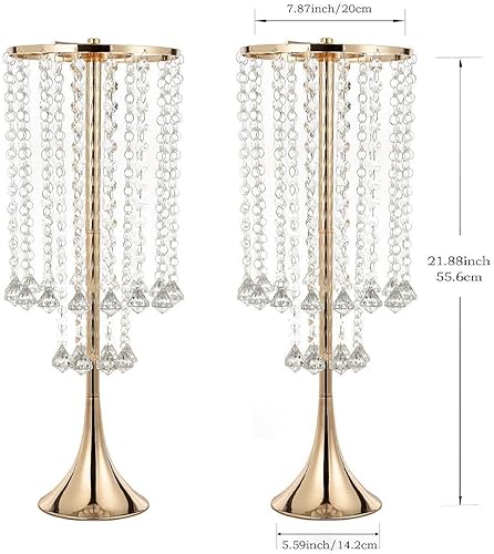 Miniatura 5 de 2 piezas de centro de mesa de 21.88 pulgadas, jarrón alto de metal de cristal, jarrón dorado para mesa, decoración de centros de mesa de boda,