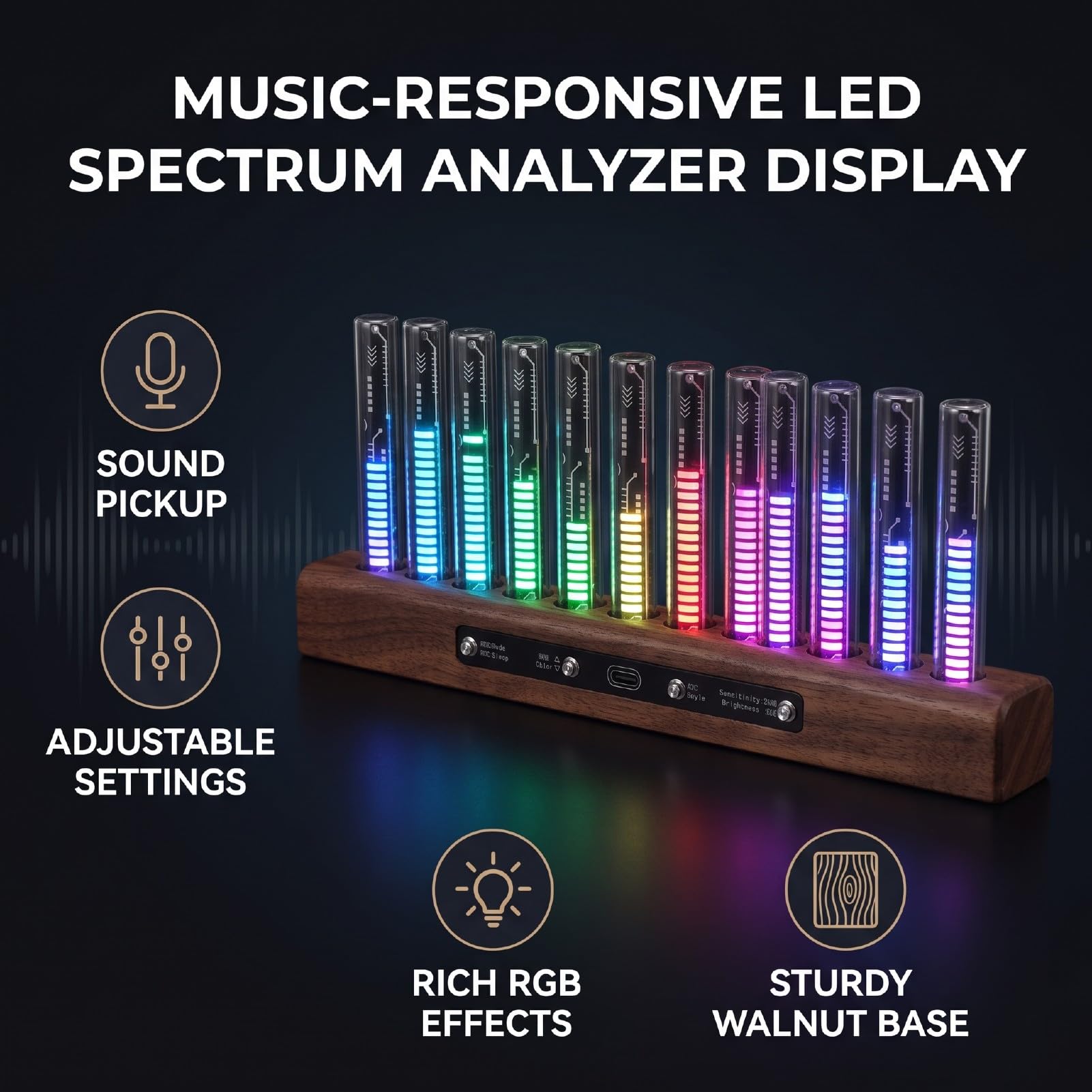 Wyświetlacz LED Widma Muzycznego, Gadżet Domowego Wizualizatora Audio | 240 koralików RGB, wbudowany mikrofon, analizator dźwięku do dekoracji wnętrz, imprez i wydarzeń muzycznych