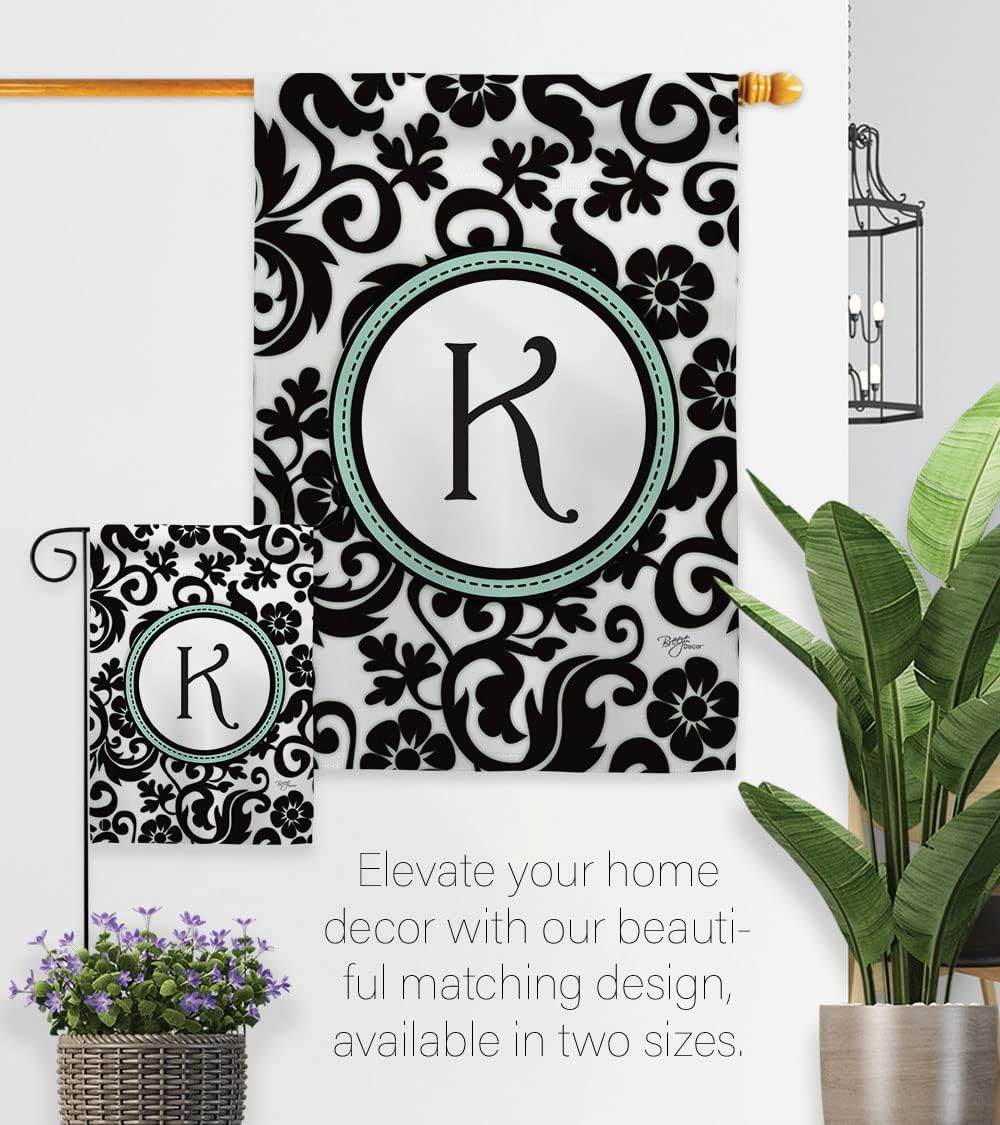 Breeze Decor Damask K Initial Interests Simply Beauty Decorative Vertical House Flag, 28" x 40", Multicolor