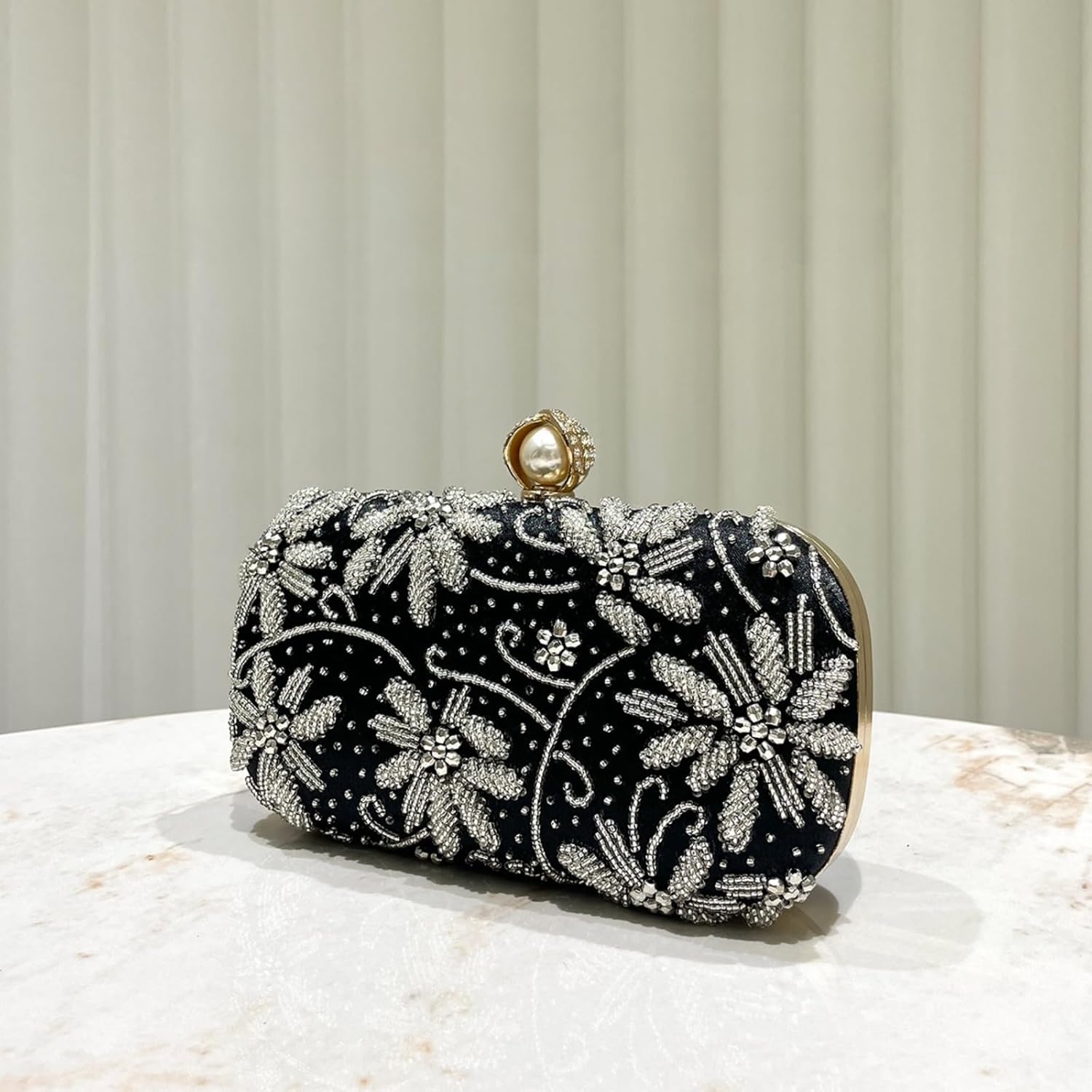 Evening Bag Bead, Embroidered Cheongsam Beaded Handbag, Evening Clutch (black)