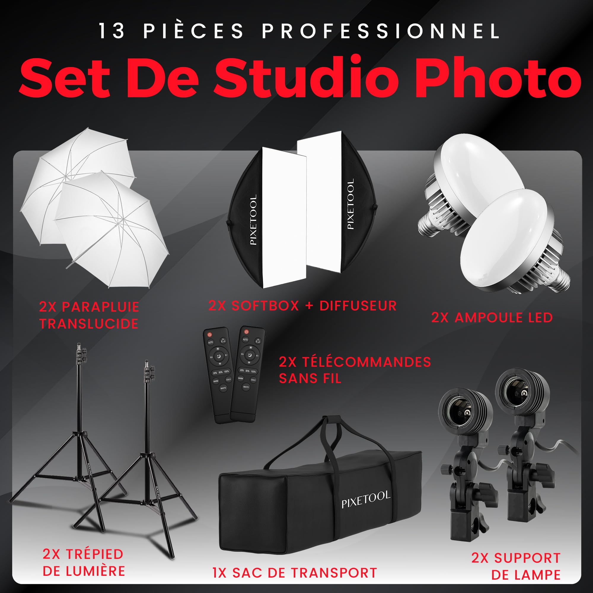Softbox Kit Studio Photo et Éclairage - 2 Softbox 50x70 cm, 2 Parapluie Photographie, 2 LED Lampe Photo 4800 Lumens 3000-6000K - Eclaraige Light - Lumiere Video Streaming Gaming