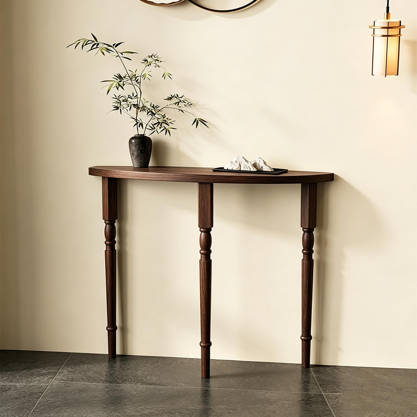 Table d'entrée Demi-Lune, Meuble d'entrée décoratif, Console en Bois de Style campagnard pour Salon ou Couloir (100 cm, Noyer)