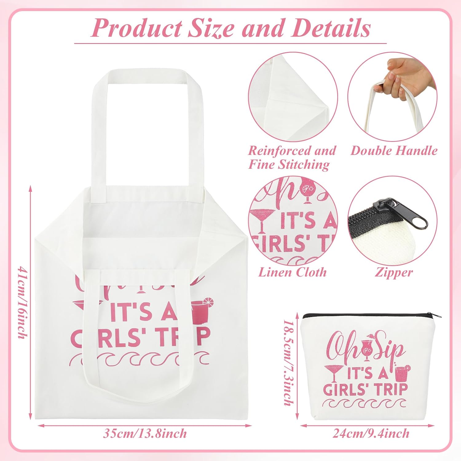 8 Pcs Women's Trip Bags Girls Weekend Gifts 4 Makeup Bag Girls Trip Gifts 4 Weekend Tote Bag Travel Favors for Women Summer Cosmetic Zipper Pouch Wedding Birthday Bachelorette Party - Image 3