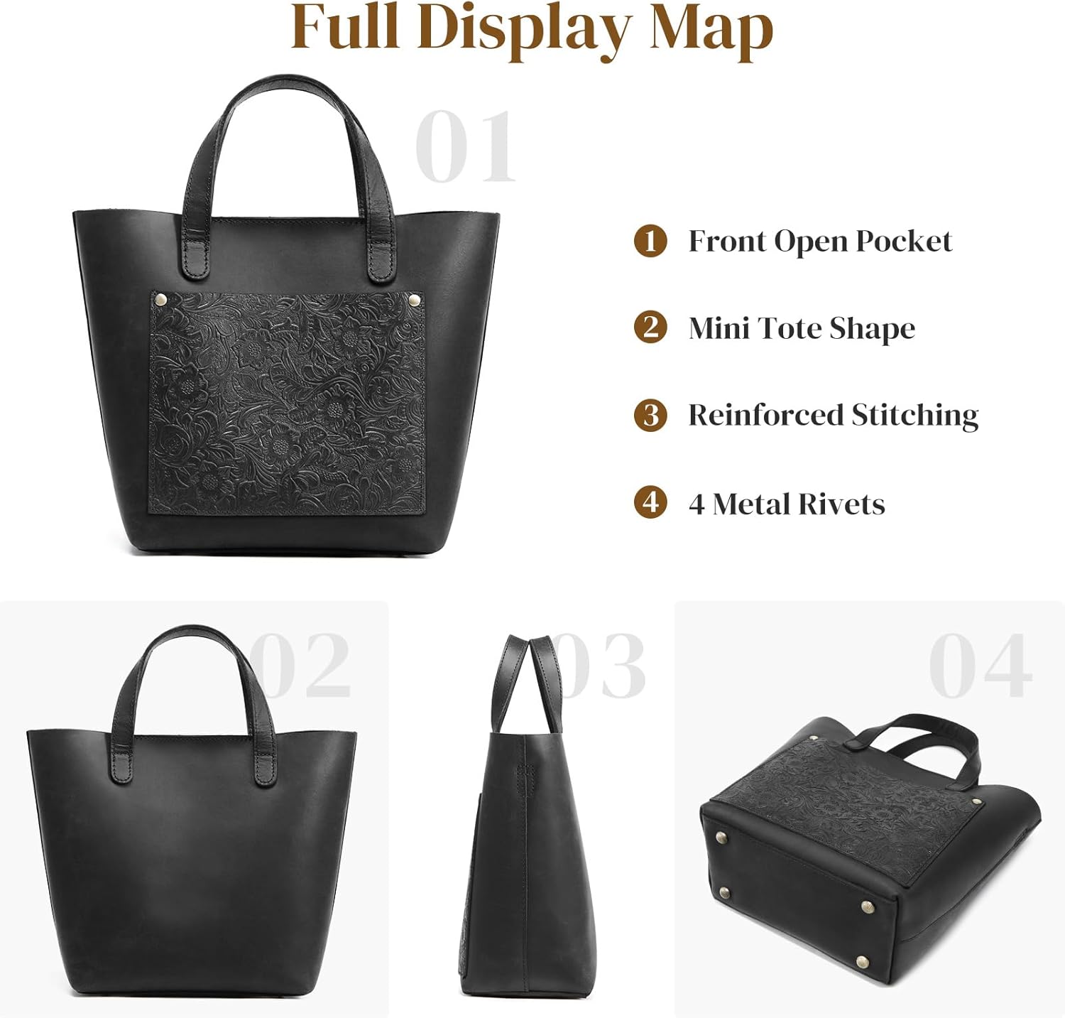 S-ZONE Leather Mini Crossbody Tote Bag Satchel Top-Handle Handbags Shoulder Purses with Inner Pouch - Image 6