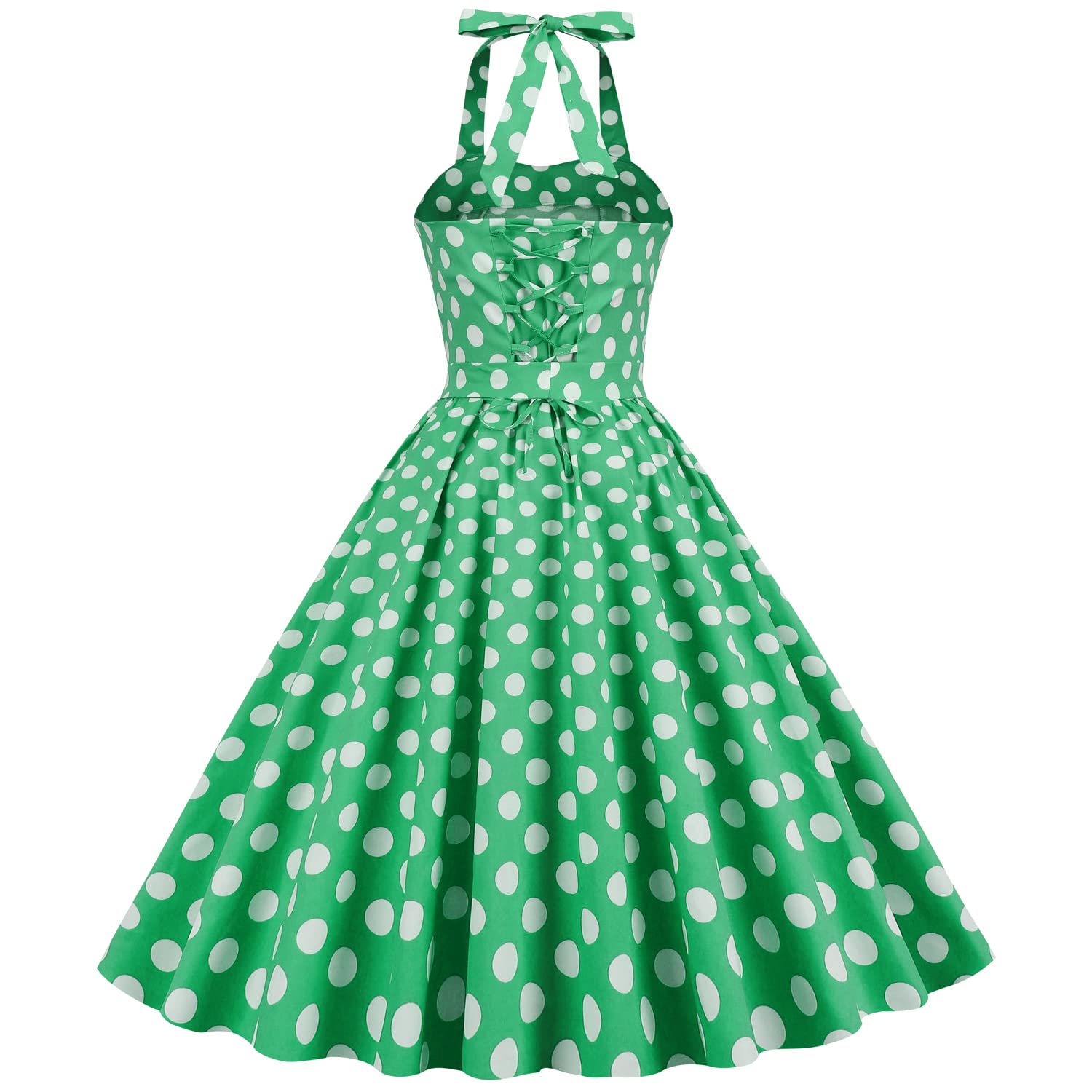 IMEKIS Femmes Années 1950 Vintage Une Ligne Licou Cou Robe à Pois sans Manches Cocktail Soirée Rétro Balançoire Robe Longueur Au Genou Fête de Mariage Robe de Bal