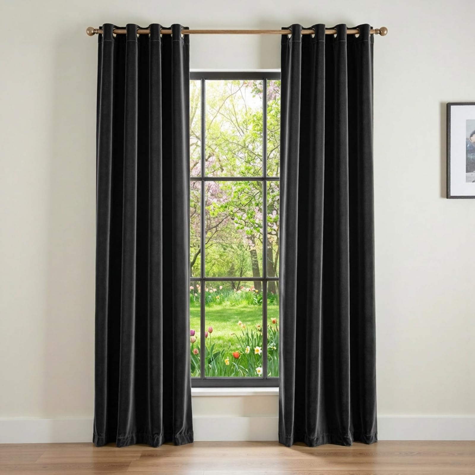 Lazzzy Velvet Blackout Curtains Black Thermal Insulated Drapes for Bedroom Living Room Window Treatments Super Soft Luxury Grommet 84 Inches Long 2 Panels — image 1