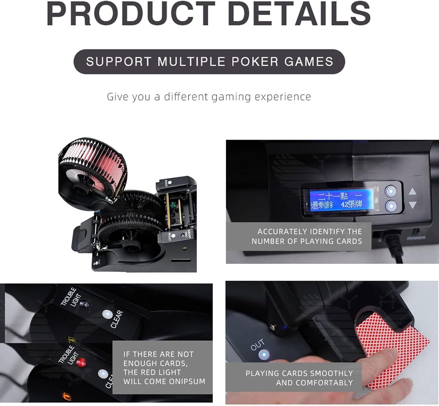 JOSBY Automatic Card Shuffler&Dealer, Multifunction Poker Card Splitting Machine, Casino Poker Card Shuffling Dealer for 8 Decks, Poker Card Splitting Machine for UNO, Texas Hold'em, Home, Blackjack