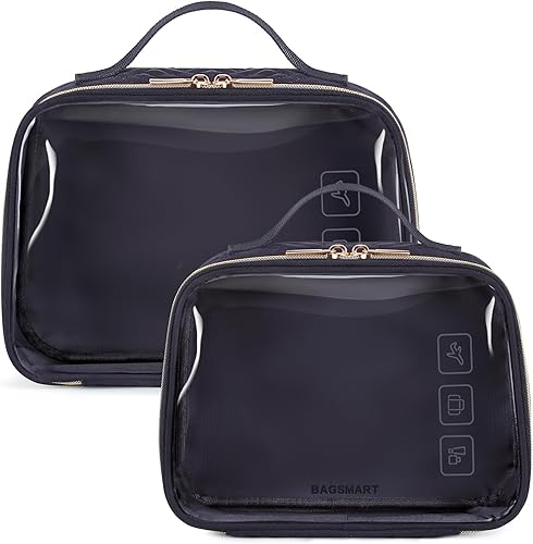 BAGSMART Bolsa de aseo aprobada por la TSA, organizador de cosméticos de maquillaje transparente, bolsa de viaje de tamaño de cuarto de galón para