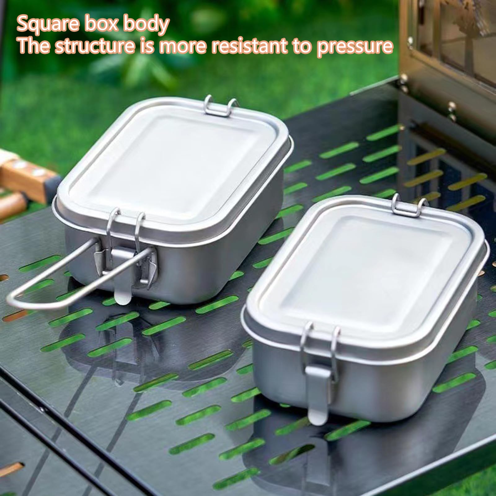 Contenedor portátil de aleación de Metal para Acampar Bentos, Rectangular, contenedor para Almuerzo, Caja de Almacenamiento de Alimentos, Utensilios de Cocina para Picnic, Plegable