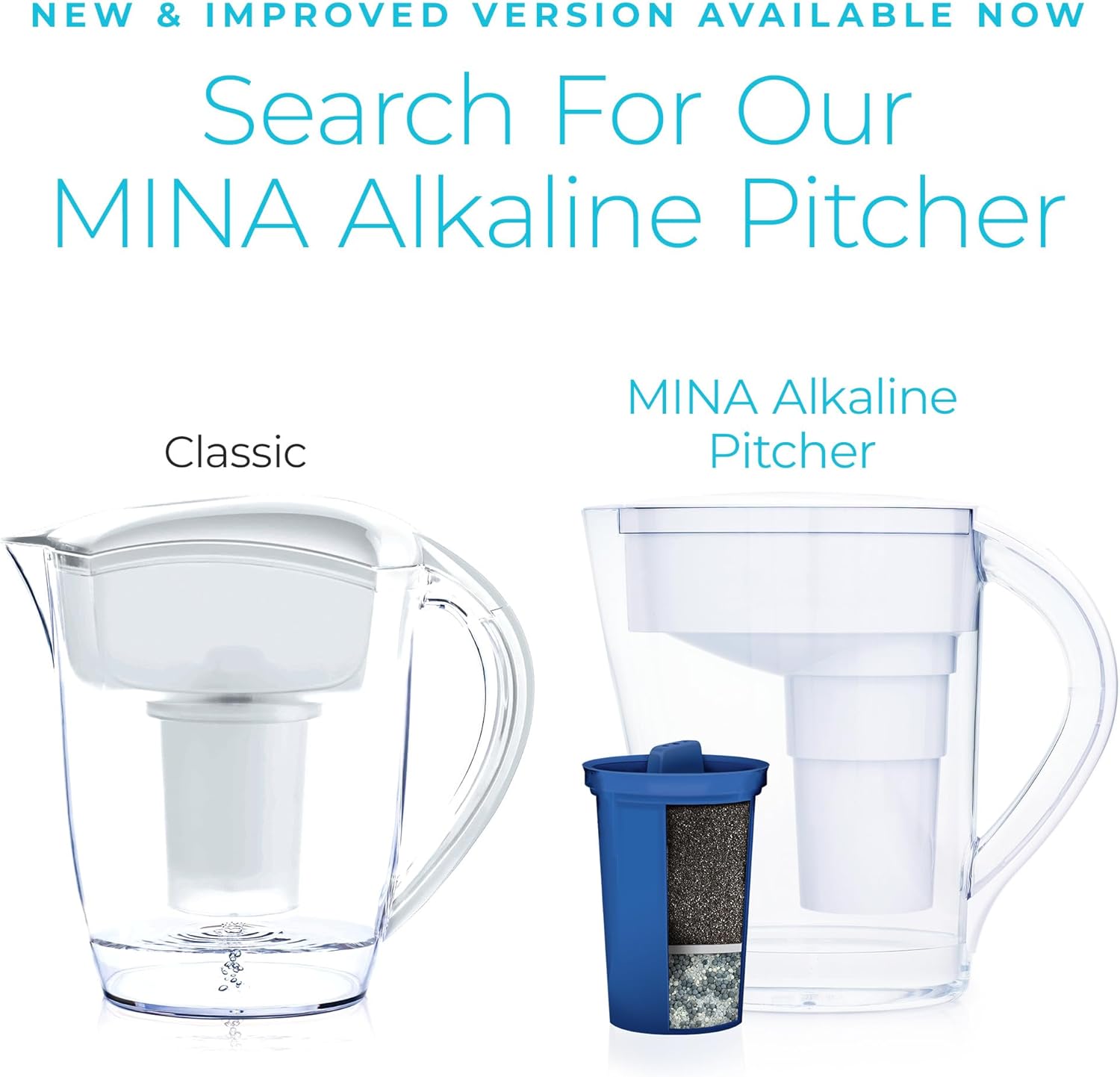 Santevia Classic Alkaline Water Filter Pitcher & 6-Pack Replacment Filter | Chlorine and Lead Filter | Water Purifier Pitcher | Water Filtration Pitcher | 9-Cup at Home Water Filter | Made in Canada