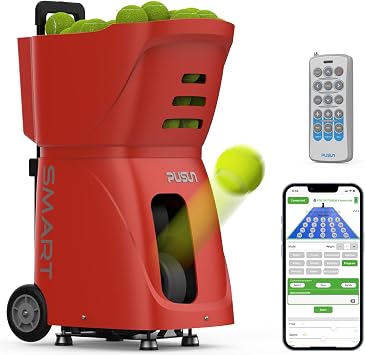 PUSUN-Smart Tennis Ball Machine PT-Smart - 100+ Ball Capacity, Full APP Control, 12 Fixed Modes, Ideal for Training & Matches