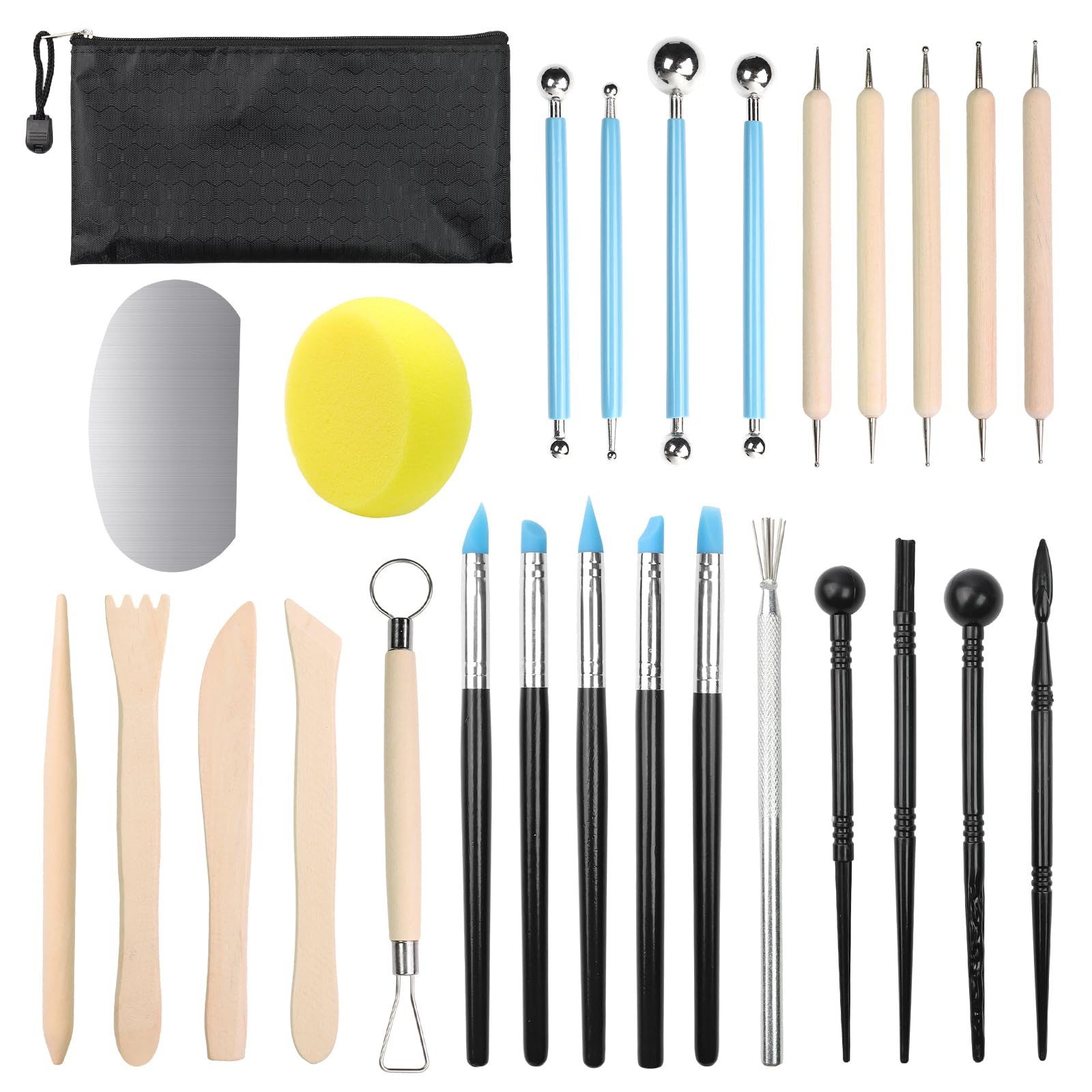 27 Pcs Polymer Clay Tools, Clay Sculpting Tools, Pottery Clay Modelling Tools, Air Dry Clay Tool, Pottery Carving Tool with Storage Bag, Ideal for Engraving, Molding, Embossing, Shaping