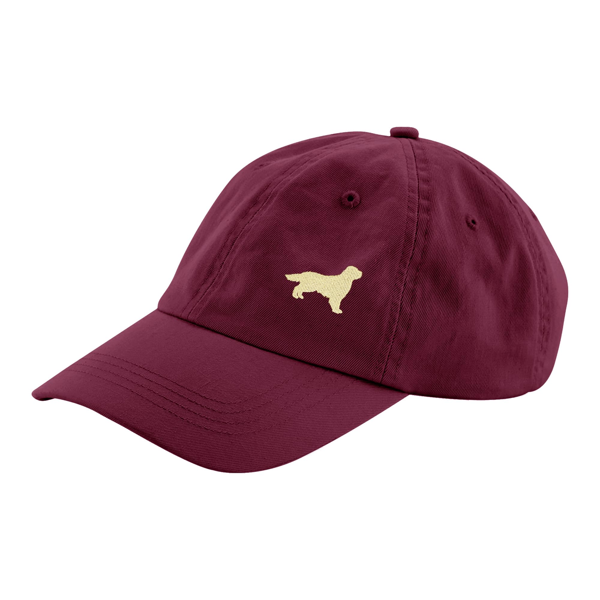 The House Of Dog: Golden Retriever Owner Gift. 100% Washed Chino Cotton Embroidered 6 Panel Unstructured Baseball Cap. Burgundy