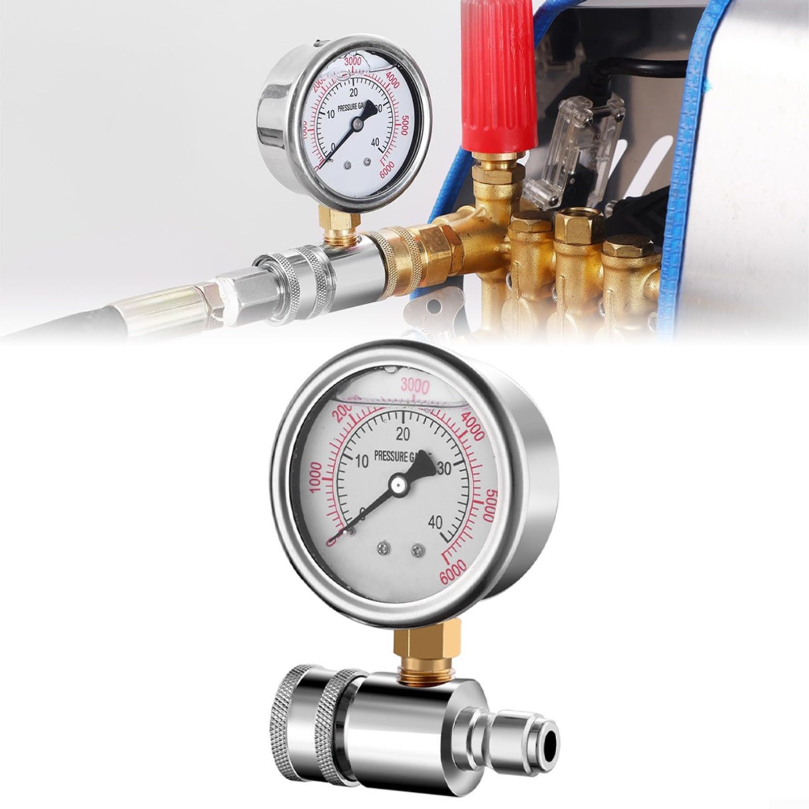 Manomètre d'eau pour nettoyeur haute pression 6000 psi haute pression 3/8" pièces de raccordement rapide