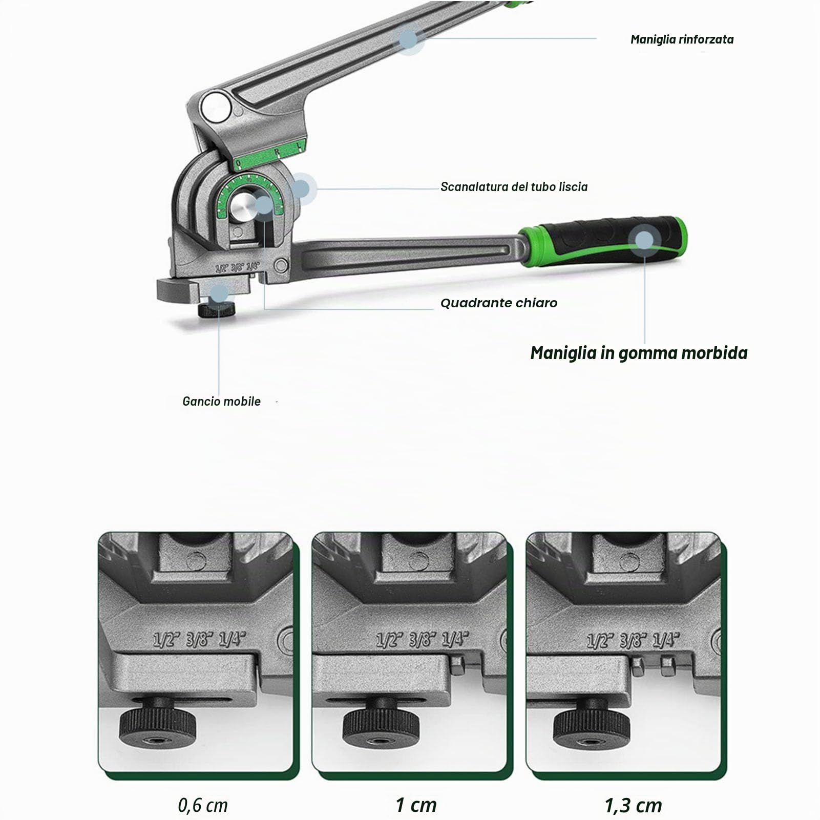 Piegatubi, 1/4 3/8 1/2 Pollici 180° OD Rame Lega di Alluminio Piegatubi con Impugnatura Ergonomica, Piegatubi Manuale per Tubi in Rame, Ottone, Alluminio, Acciaio Sottile, Gas