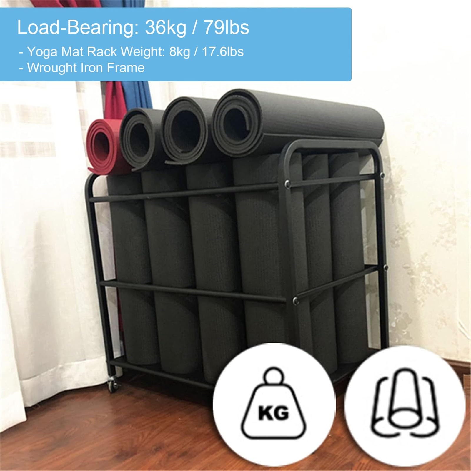Cesta de almacenamiento para esterilla de yoga con ruedas para gimnasio en casa, perfecta para bloques de yoga, rodillos de espuma, bandas de resistencia, accesorios de ejercicio, solución de ahorro