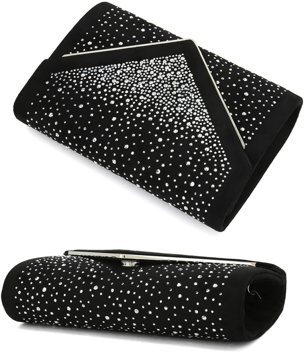 CHARMING TAILOR Envelope Purse Formal Faux Suede Clutch Rhinestone Evening Bag for Women Party Handbag