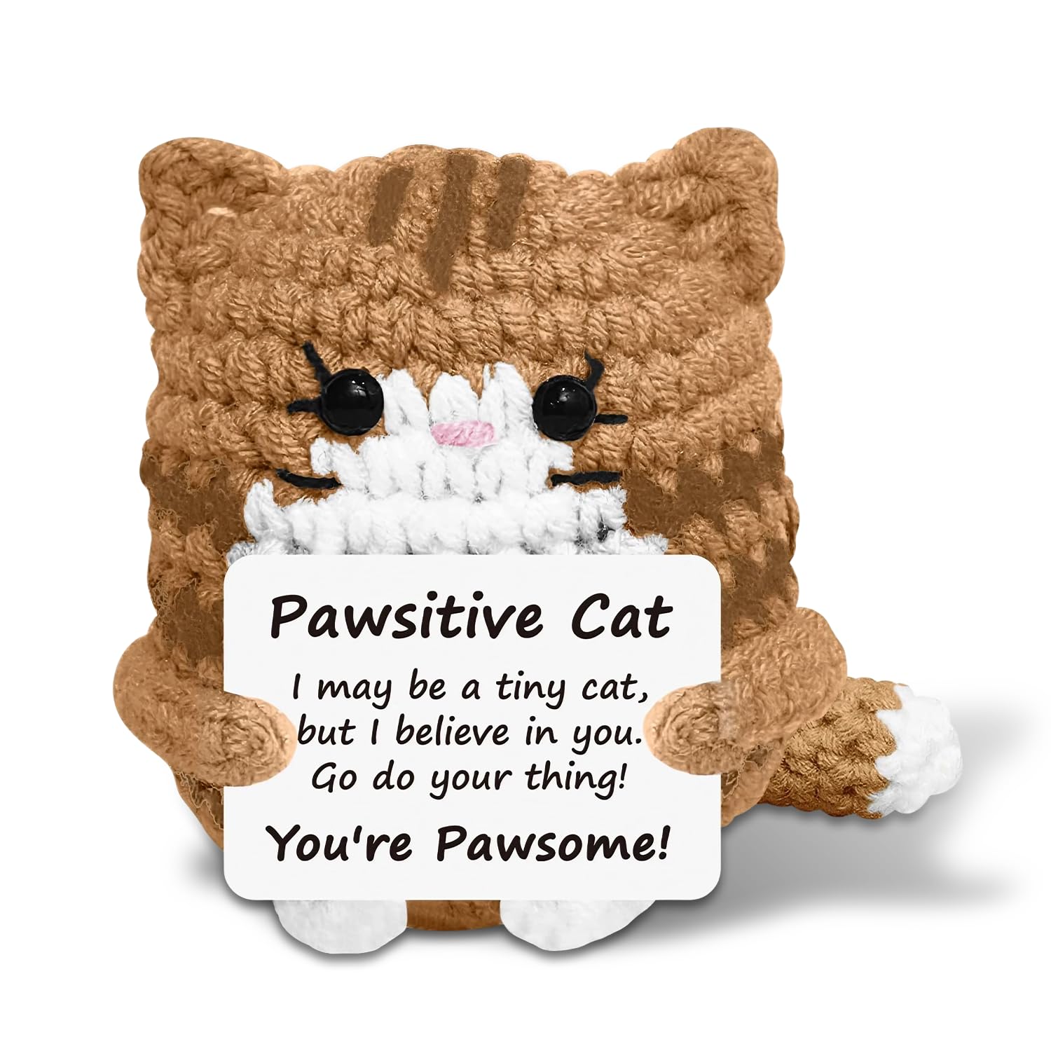 Onperpoe Positive Crochet Animals, Funny Positive Cat with Inspirational Card