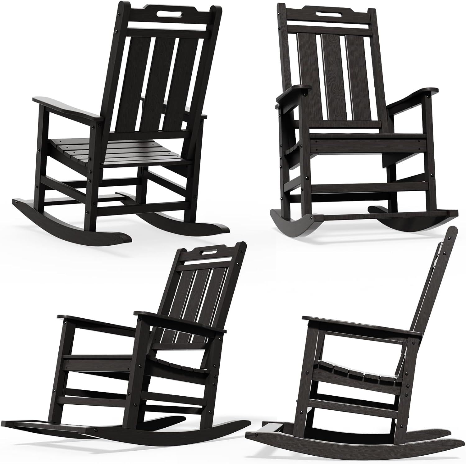 Rocking Chair, Outdoor Rocking Chair for Adults, HDPE Outdoor Chairs with Footboard, All Weather Resistant Porch Rocker, Black
