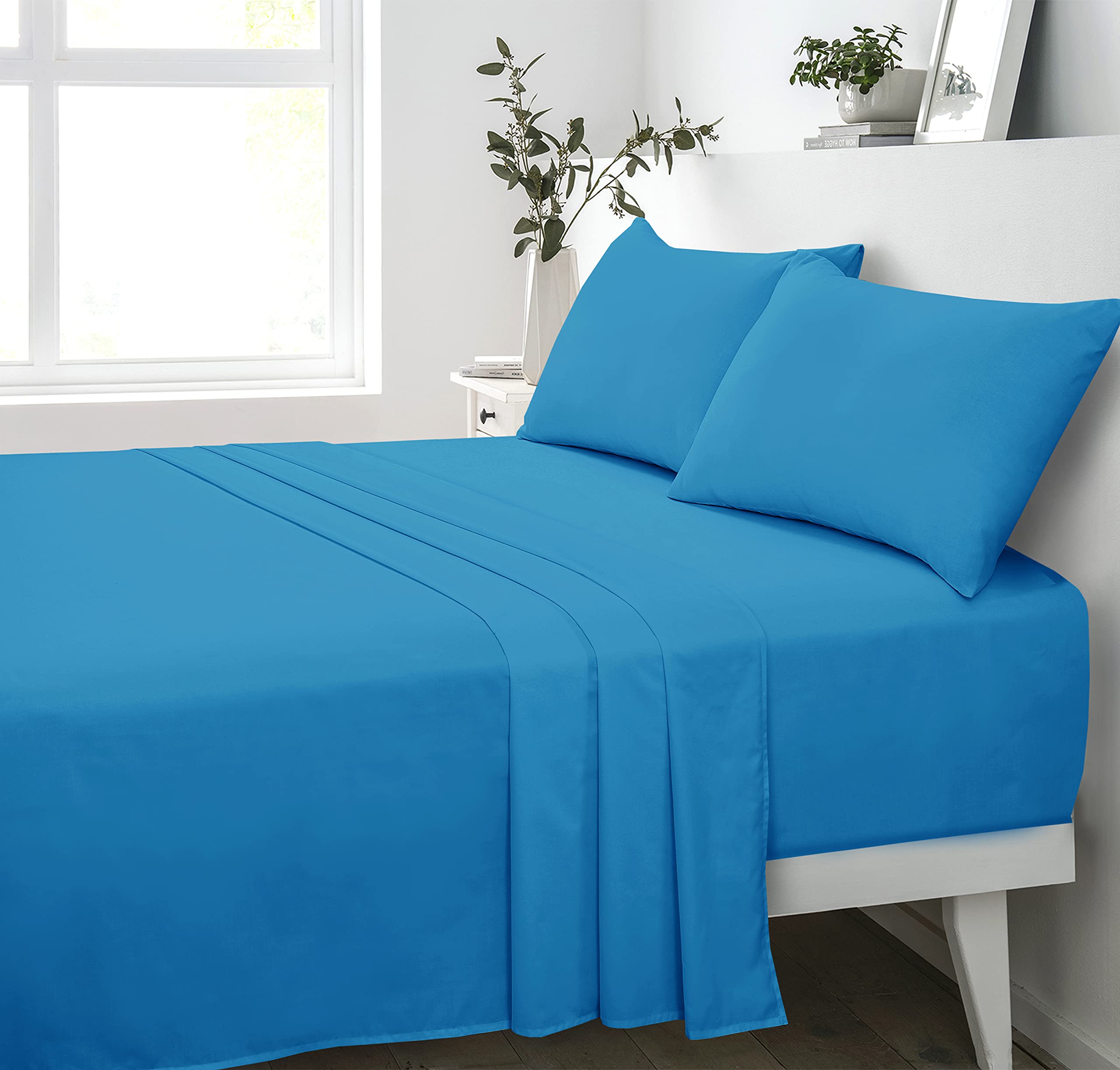 180 Thread Count 100% Pure Cotton Percale Flat Sheet (Teal, Single: 175x248cm)