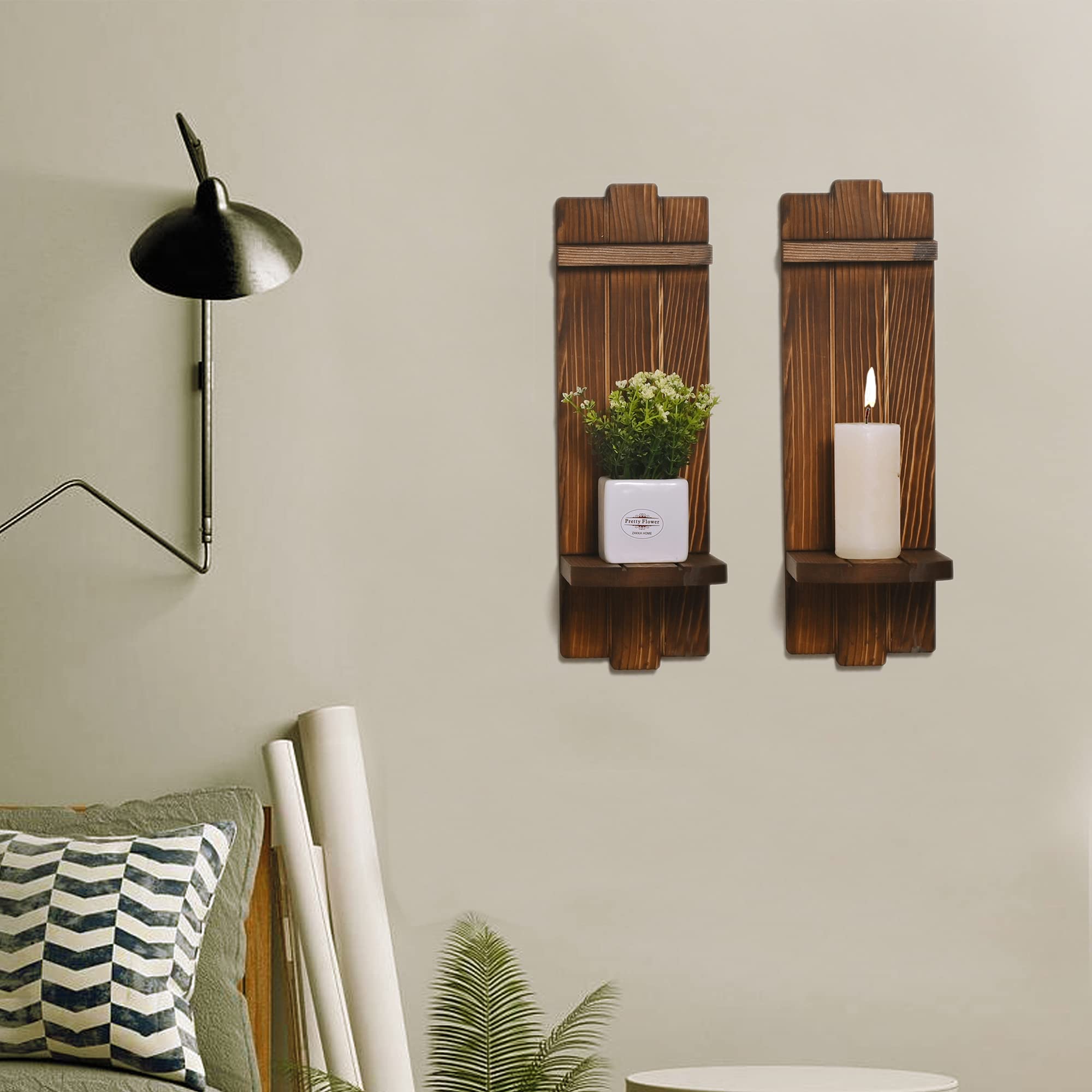 Yorkmills Lot de 2 Appliques de décoration Murale Rustique, bougeoir Rustique, décoration Murale Flottante en Bois pour Salon, Salle à Manger, Chambre à Coucher, Salle de Bain