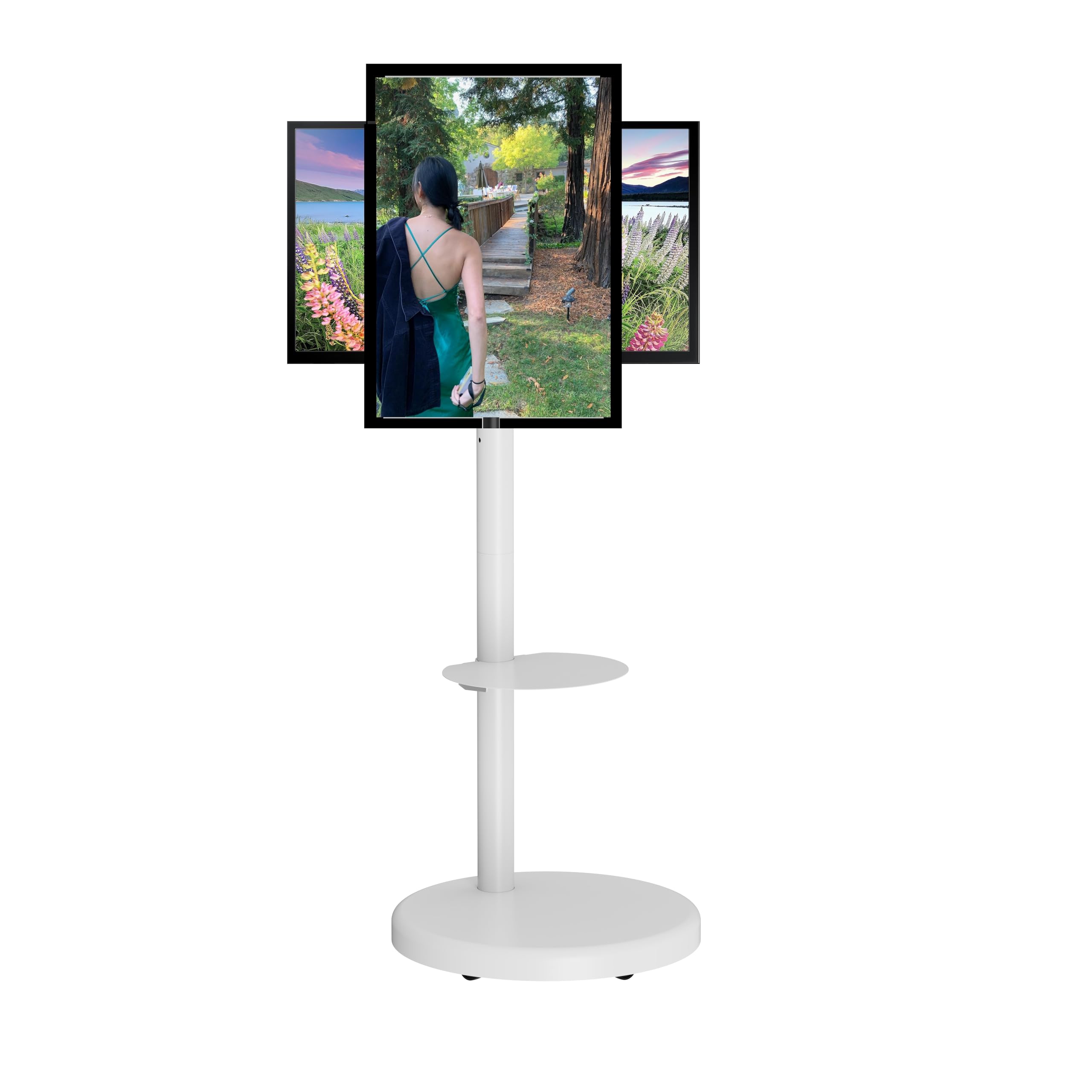 Mount Plus PL-46TW Tilt Landscape to Portrait Vertical Rotation Mobile TV Stand for 37" to 86" Flat Screens | Height Adjustable | Max 110 LBS | VESA 600x400 mm | Pegboard Pane for Media Player